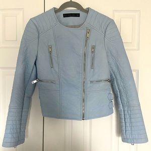 Baby blue leather motorcycle jacket